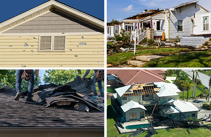 Collage of different types of disaster damaged areas
