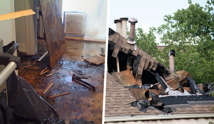 Collage of water and storm damaged property