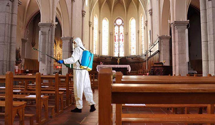 Disinfecting service at church