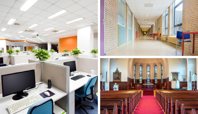 collage of office, school and churches