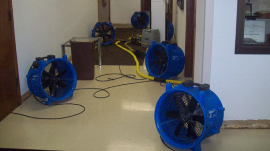 drying water damaged floor with equipment