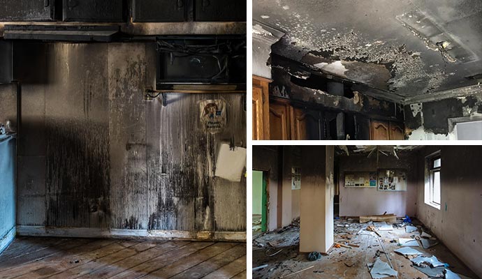 Collage of soot damage in different surfaces