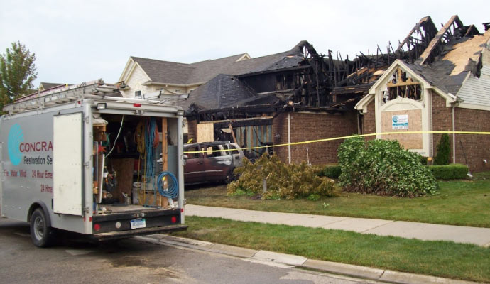 A house severely damaged by fire
