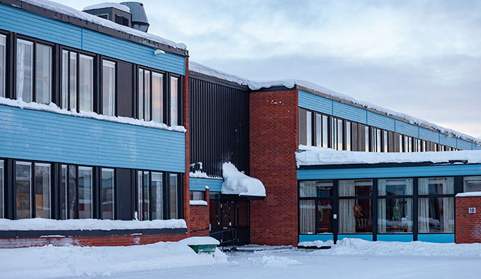 Modern school building in winter