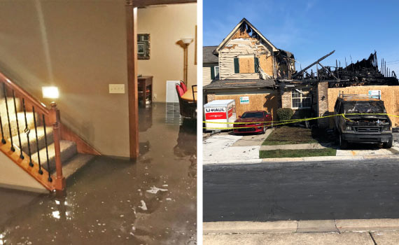 Collage of water and fire damage restoration service