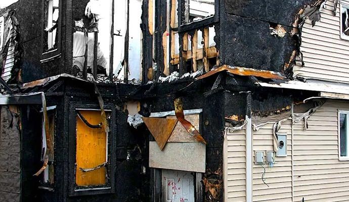 Severely fire-damaged house