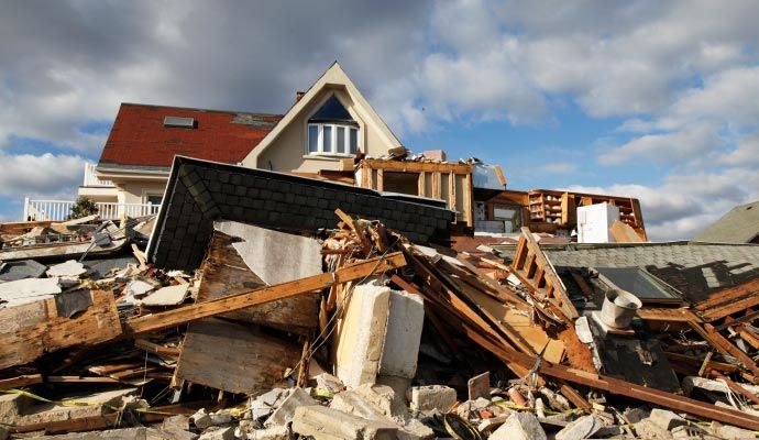 Residential property severely damaged by hurricane