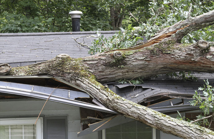 Storm damaged house