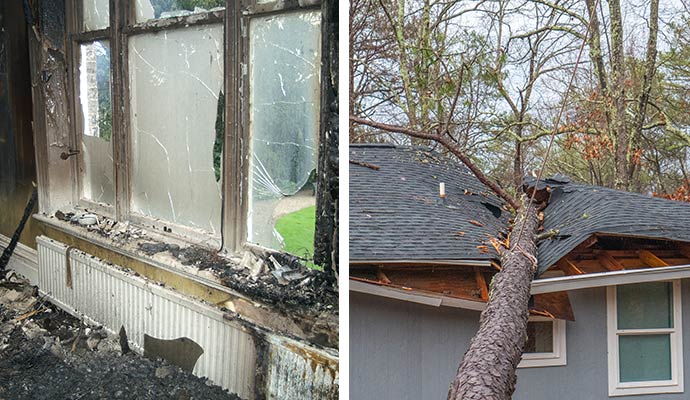Collage of fire and water damaged properties