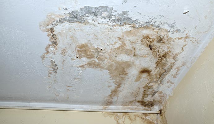 Stained ceiling due to water damage