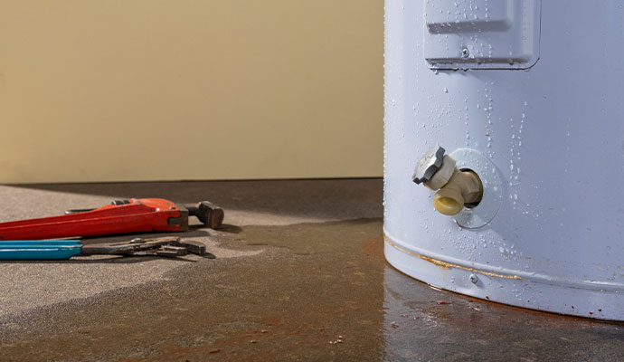 Water leak from hot water heater tank